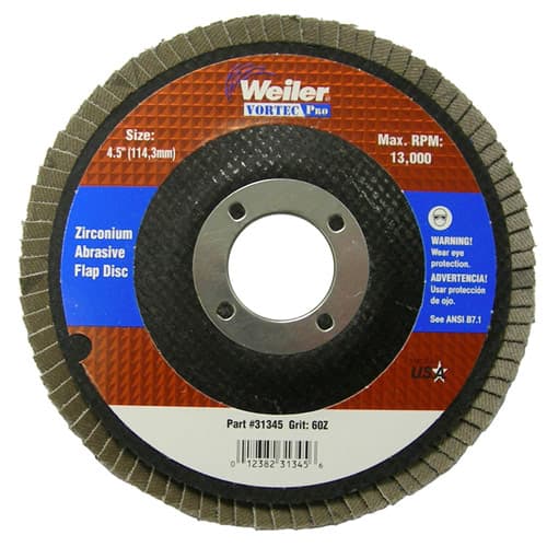 Weiler 31345 4-1/2" Vortec Pro Abrasive Flap Disc, Angled, Phenolic Backing, 60Z, 7/8" A.H. - My Tool Store