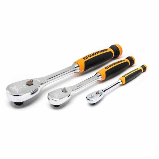 GearWrench 81207T 3 Pc. 1/4", 3/8" & 1/2" Drive 90-Tooth Dual Material Teardrop Ratchet Set - My Tool Store