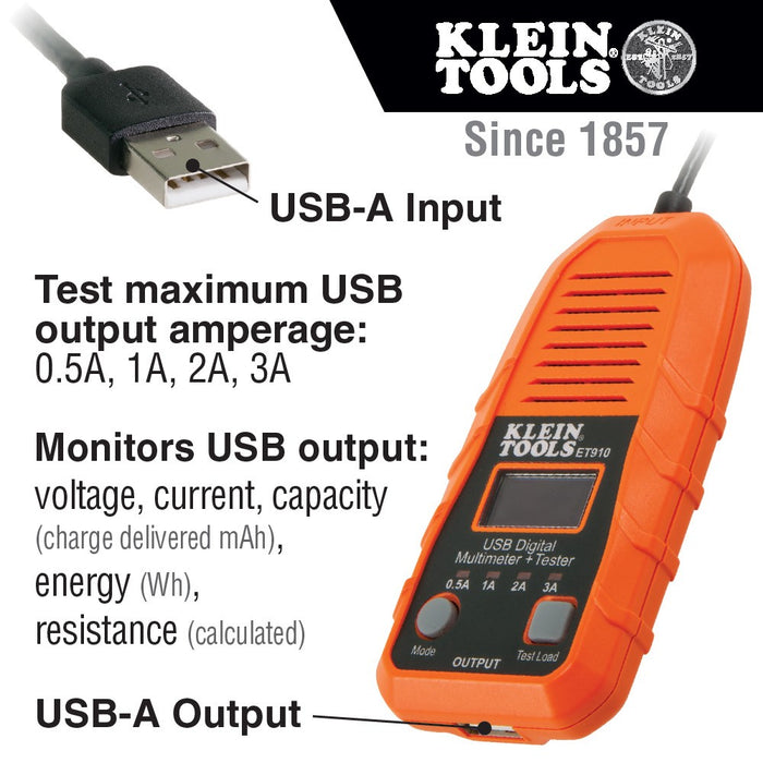 Klein ET910 USB Digital Meter & Tester, USB-A (Type A) - My Tool Store