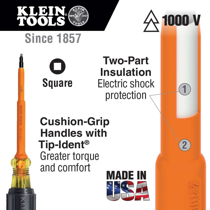 Klein 661-4-INS Insulated #1 Square - 4" Screwdriver