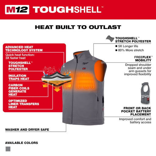 Milwaukee 304G-20 M12 Heated TOUGHSHELL Vest Gray (Vest Only) - My Tool Store