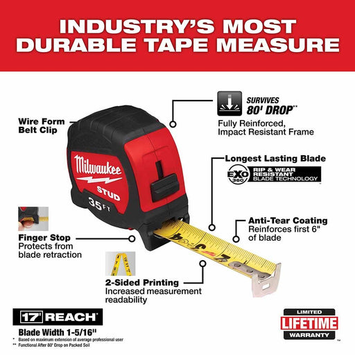 Milwaukee 48-22-9735 35' STUD Tape Measure - My Tool Store