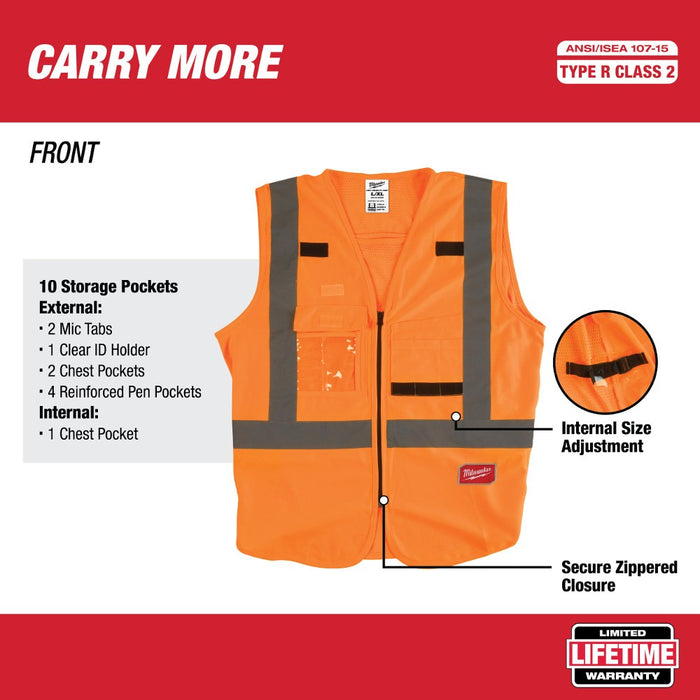 Milwaukee 48-73-5032 High Visibility Orange Safety Vest - L/XL - My Tool Store