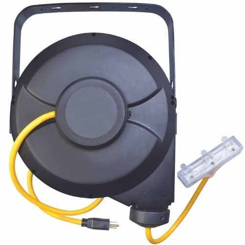 Southwire 48208802SW 12/3 SJTW 50’ BLACK/YELLOW RETRACTABLE CORD REEL WITH TRI-SOURCE - My Tool Store