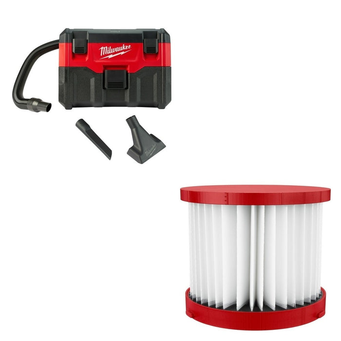 Milwaukee 0880-20 M18 2-Gallon Wet/Dry Vacuum W/ FREE 49-90-1900 HEPA Filter