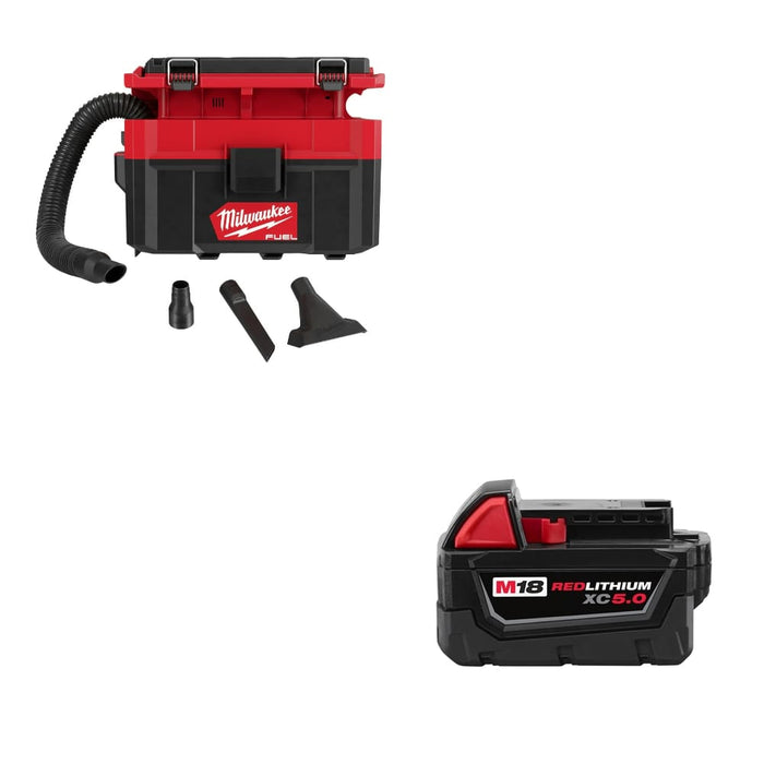 Milwaukee 0970-20 M18 FUEL 2.5 Gal Vacuum W/ FREE 48-11-1850 M18 XC5.0 Battery