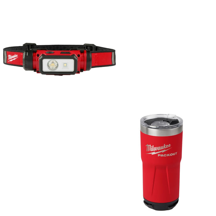 Milwaukee 2163-21 Hard Hat Headlamp W/ FREE 48-22-8392R PACKOUT 20oz Red Tumbler