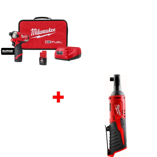 Milwaukee 2551-22 M12 1/4" Hex Hydraulic Driver Kit w/ FREE 2457-20 3/8" Ratchet