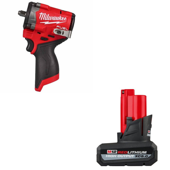 Milwaukee 2562-20 Stubby 3/8 Impact Wrench Kit W/ FREE 48-11-2450 M12 XC5.0 Battery