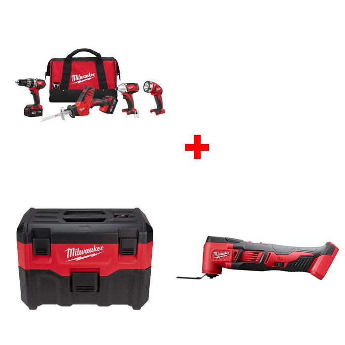 Milwaukee 2695-24 M18 4-Tool Combo Kit w/ FREE 0880-20 Vacuum & Multi-Tool