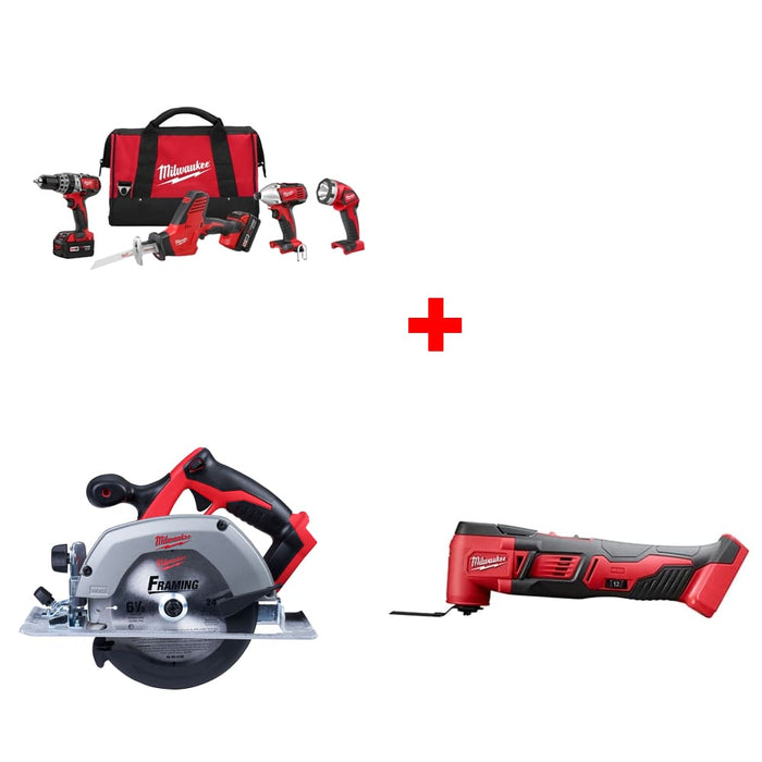 Milwaukee 2695-24 M18 4-Tool Combo Kit w/ FREE M18 6-1/2" Circ Saw & Multi-Tool