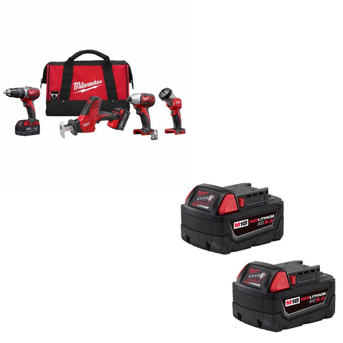 Milwaukee 2695-24 M18 4-Tool Kit W/ FREE 48-11-1852 XC 5.0 Battery, 2 Pack