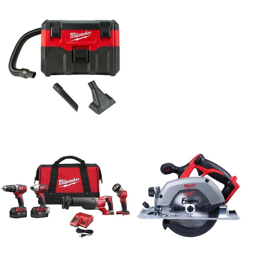 Milwaukee 2696-24 M18 4-Tool Combo Kit w/ FREE 0880-20 Wet/Dry Vacuum & Circ Saw
