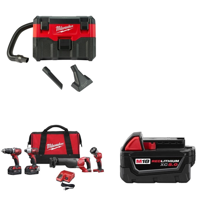 Milwaukee 2696-24 M18 4-Tool Combo Kit w/ FREE 0880-20 Wet/Dry Vacuum & Battery