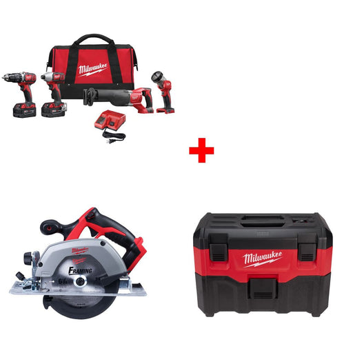 Milwaukee 2696-24 M18 4-Tool Combo Kit w/ FREE 2630-20 6-1/2" Circ Saw & Vacuum