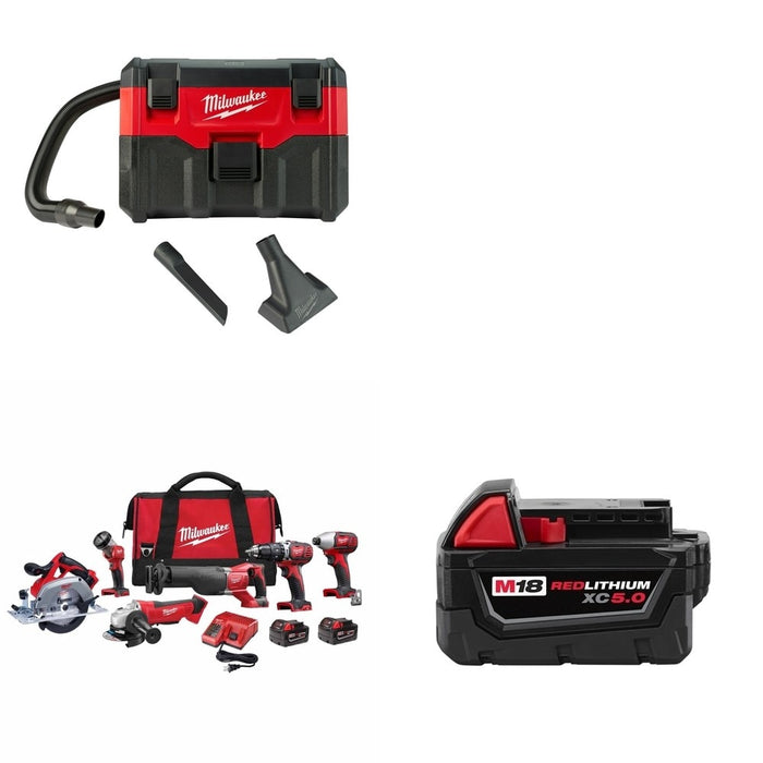 Milwaukee 2696-26 M18 6-Tool Combo Kit w/ FREE 0880-20 Wet/Dry Vacuum & Battery