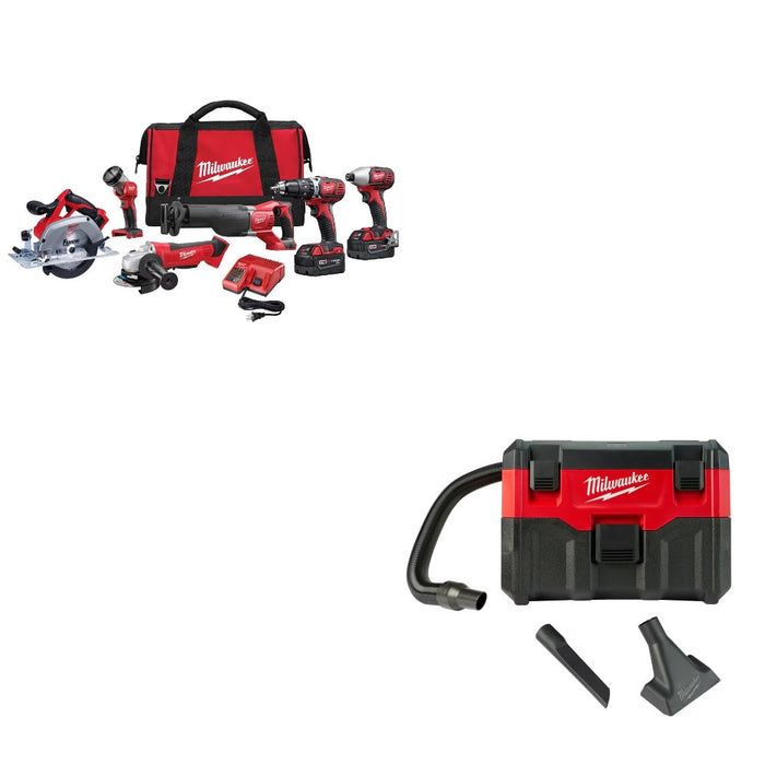Milwaukee 2696-26 M18 6-Tool Kit W/ FREE 0880-20 Wet/Dry Vacuum