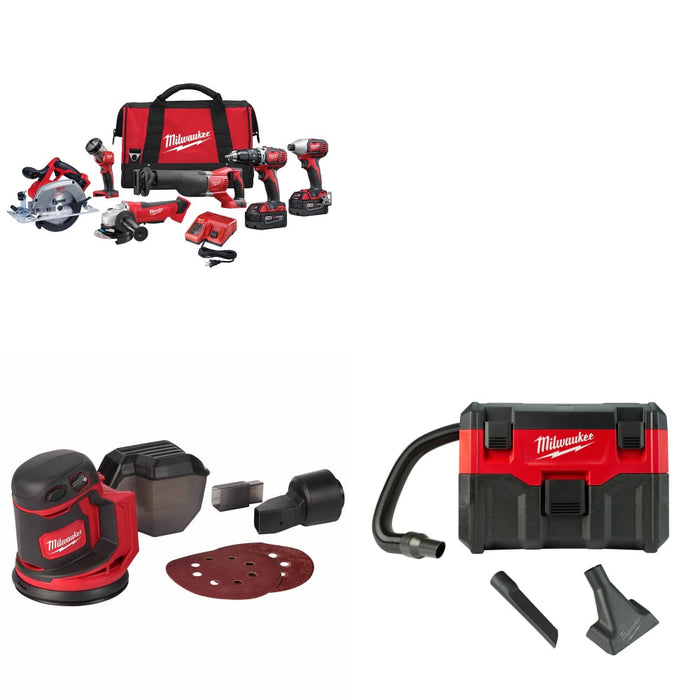 Milwaukee 2696-26 M18 6-Tool Combo Kit W/ FREE 2648-20 M18 Orbit Sander & Vacuum