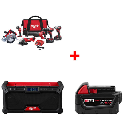 Milwaukee 2696-26 M18 6-Tool Combo Kit W/ FREE 2952-20 M18 Radio & Battery Pack