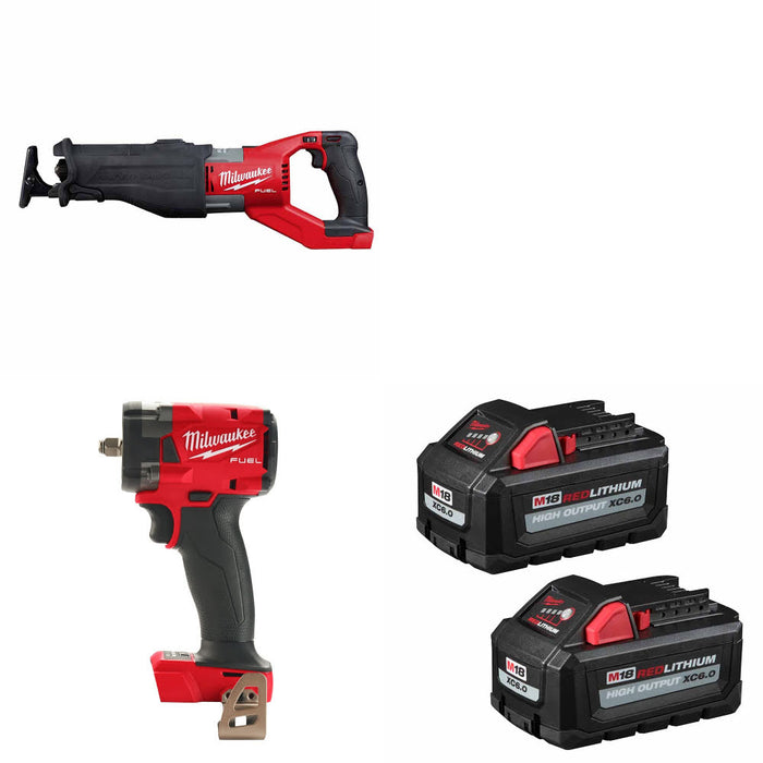 Milwaukee 2722-20 M18 FUEL SAWZALL W/ M18 Impact Wrench & FREE Battery 2 Pack