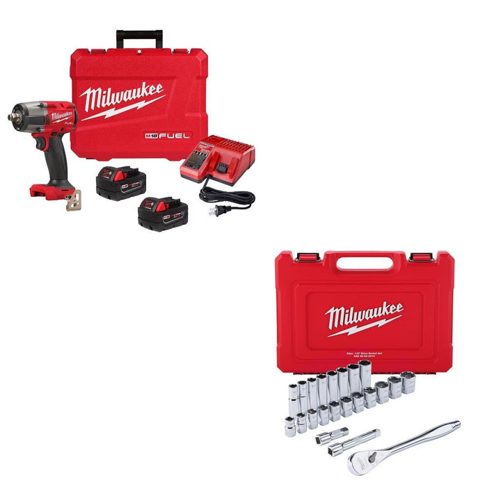 Milwaukee 2962-22R Mid-Torque Impact Wrench Kit W/ FREE Socket Set