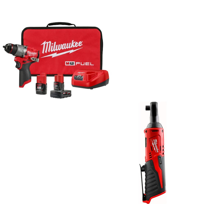 Milwaukee 3404-22 M12 FUEL Hammer Drill/Driver Kit w/ FREE 2457-20 M12 Ratchet