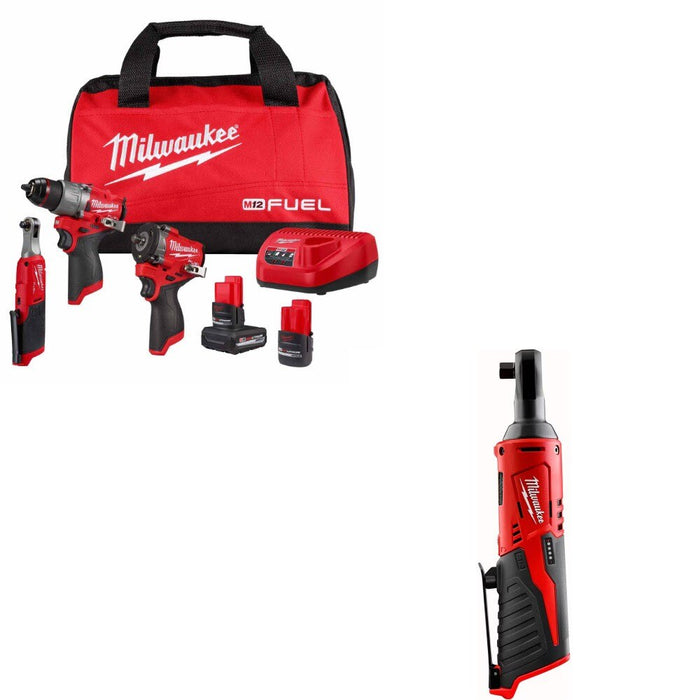 Milwaukee 3424-23 3-Tool Combo Kit W/ FREE 2457-20 3/8 Ratchet