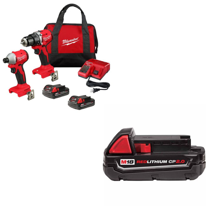 Milwaukee 3692-22CT M18 2-Tool Combo Kit w/ FREE 48-11-1820 M18 2.0 Battery Pack