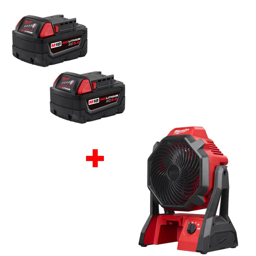 Milwaukee 48-11-1852 M18 XC5.0 Battery 2Pk w/ FREE 0886-20 M18 Jobsite Fan, Bare
