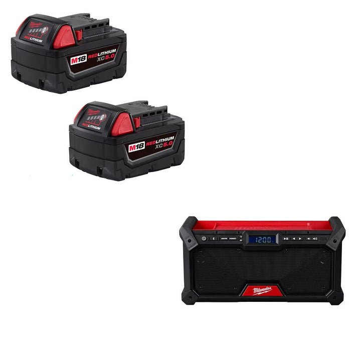 Milwaukee 48-11-1852 M18 XC5.0 Battery-2 Pack W/ FREE 2952-20 M18 Jobsite Radio