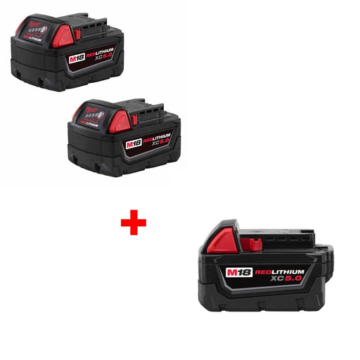 Milwaukee 48-11-1852 M18 Battery 2-Pack w/ FREE 48-11-1850 M18 Battery Pack