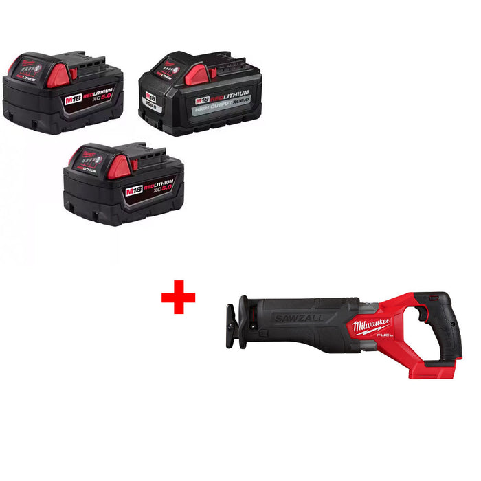 Milwaukee 48-11-1856 M18 18V Battery 3-Pack W/ FREE 2821-20 M18 FUEL Recip Saw