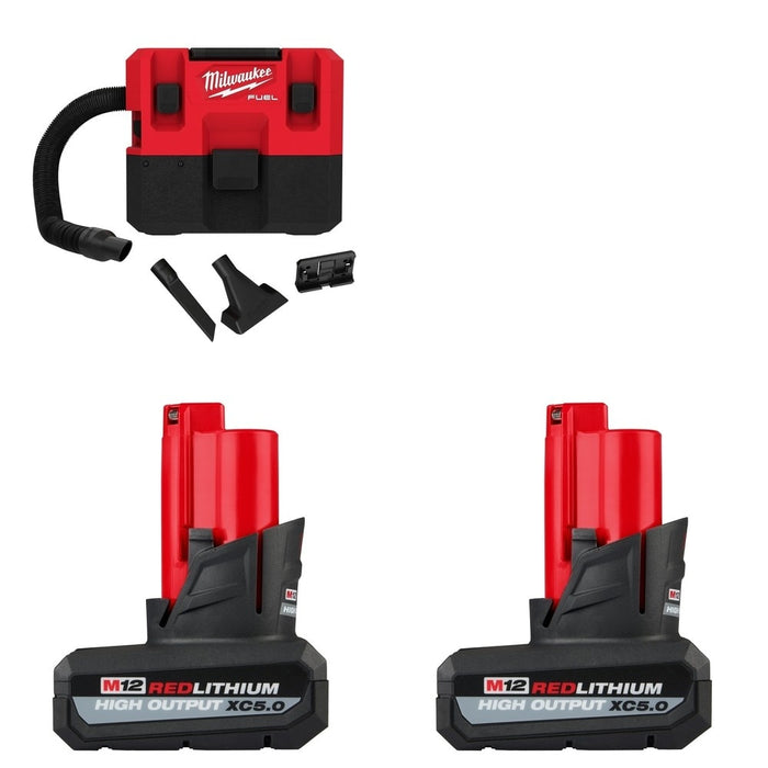 Milwaukee 48-11-2450 M12 Battery, 2 Pack W/ FREE 0960-20 1.6 Gallon Wet/Dry Vacuum