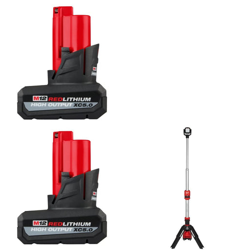 Milwaukee 48-11-2450 M12 XC5.0 Battery-2 Pack w/ FREE 2132-20 M12 Tower Light