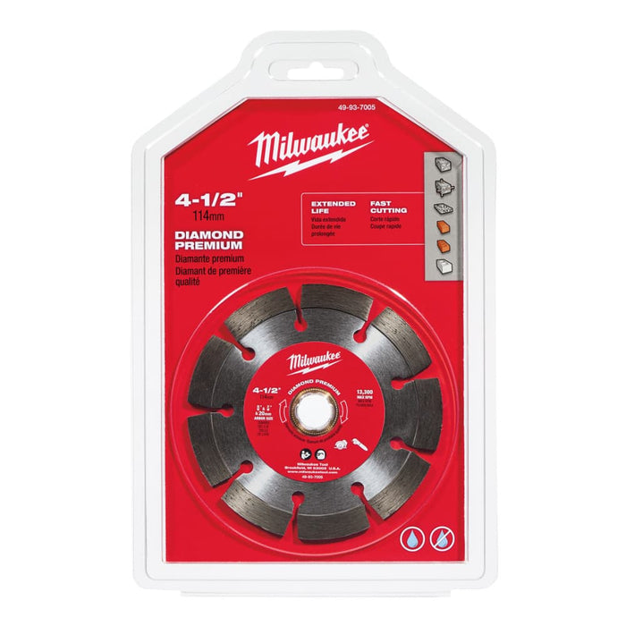 Milwaukee 49-93-7005 4 1/2" 4-1/2" Premium Segmented Diamond Saw Blade, Concrete,Brick,Block,Univ Arb