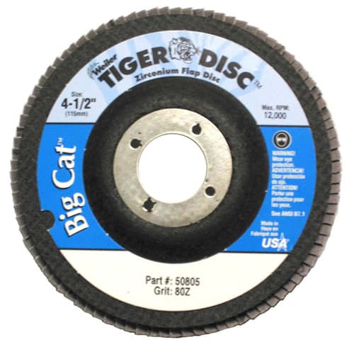 Weiler 50805 4-1/2" Big Cat Abrasive Flap Disc, Flat, Phenolic Backing, 80Z, 7/8" A.H.