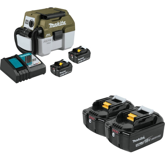 Makita ADCV11T Wet/Dry Vacuum Kit W/ BL1850B-2 18V LXT Lithium-Ion 5.0Ah Battery, 2 Pack