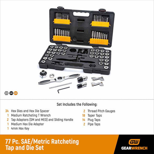 GearWrench 3887 77 Pc. SAE/Metric Ratcheting Tap and Die Set - 2