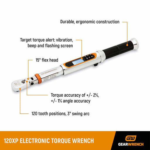 GearWrench 85194 1/4" 120XP Flex Head Electronic Torque Wrench with Angle - 2