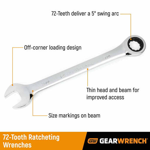 GearWrench 9312 13 Pc. 72-Tooth 12 Point Ratcheting Combination SAE Wrench Set - 2