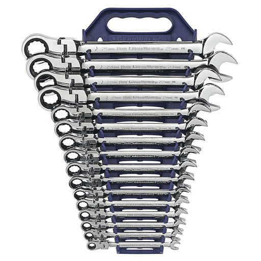 GearWrench 9902D 16 Pc. 72-Tooth 12 Point Flex Head Ratcheting Combination Metric Wrench Set