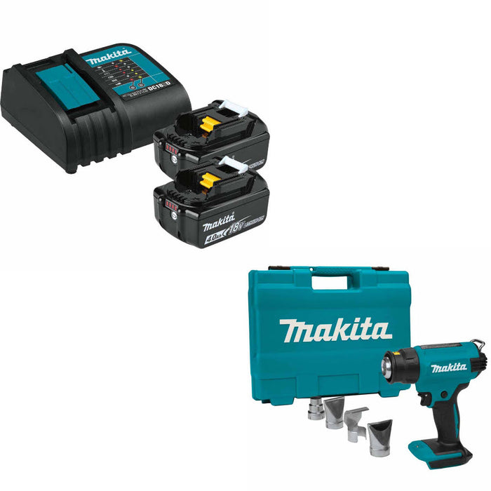 Makita BL1840BSC2 18V LXT Li-Ion Starter Pack W/ FREE XGH01ZK 18V LXT Heat Gun