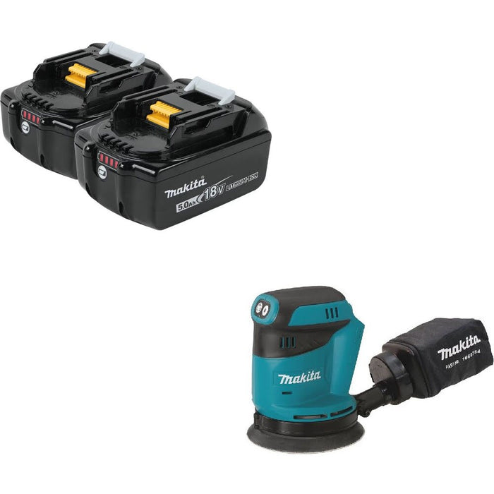 Makita BL1850B-2 18V 5.0Ah Battery Kit W/ FREE XOB01Z 5" Random Orbit Sander