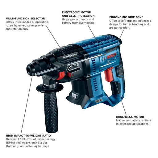 Bosch GBH18V-21N 18V Brushless SDS-plus Bulldog 3/4" Rotary Hammer Bare Tool - 2