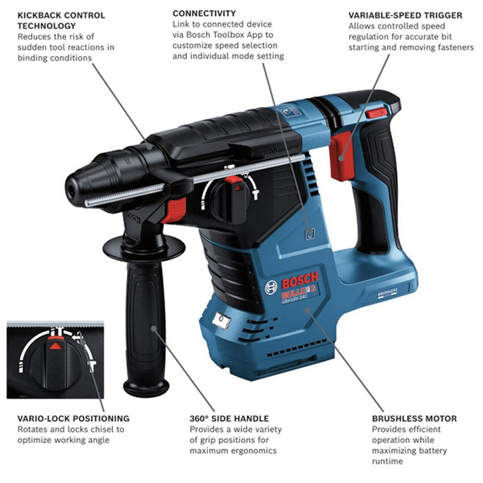 Bosch GBH18V-24CN 18V Brushless Connected SDS-plus Bulldog 1" Rotary Hammer (Bare Tool) - 2