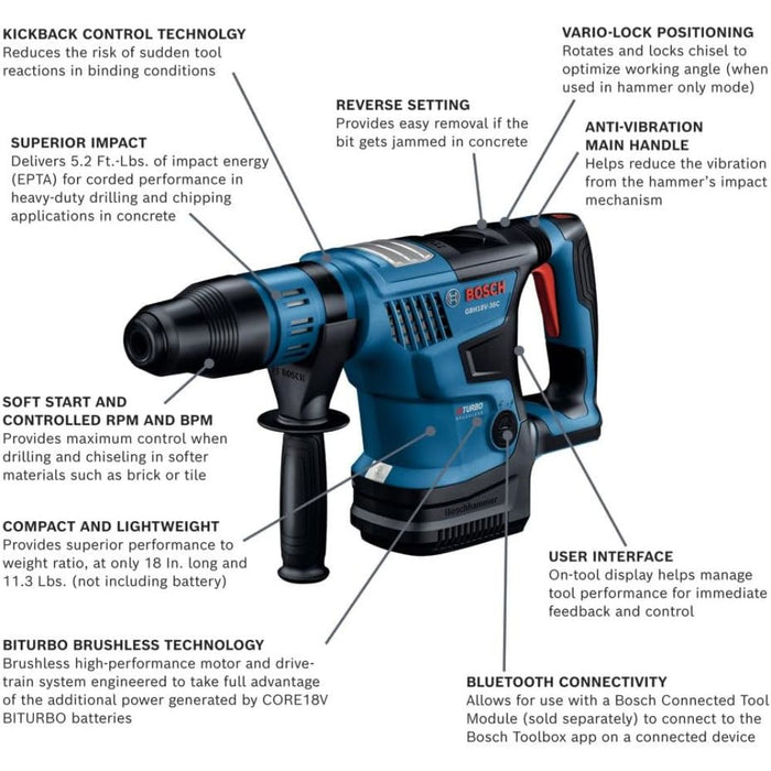 Bosch GBH18V-36CN 18V PROFACTOR 1-9/16" SDS-max Rotary Hammer (Bare Tool) - 2