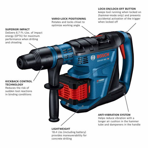 Bosch GBH18V-40CK27 18V PROFACTOR 1-5/8" SDS-max Rotary Hammer w/ (2) 12.0 Ah CORE Exclusive Battery - 2