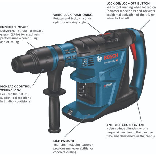 Bosch GBH18V-40CN 18V PROFACTOR 1-5/8" SDS-max Rotary Hammer (Bare Tool) - 2