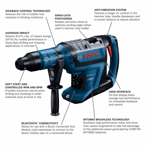 Bosch GBH18V-45CK PROFACTOR 18V Connected-Ready SDS-max 1-7/8" Rotary Hammer (Bare Tool) - 2