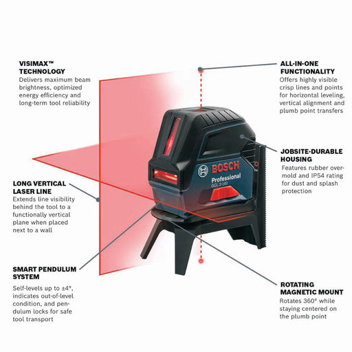 Bosch GCL 2-160 Self-Leveling Cross-Line Laser with Plumb Points - 2